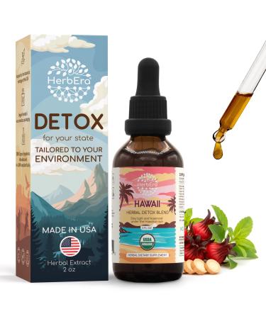 HerbEra Hawaii Herbal Detox Blend - USDA Organic Extract Made in USA | Immune & Liver Support Liquid Drops | Ashwagandha Astragalus Dandelion Root Milk Thistle Hibiscus | 2 fl oz