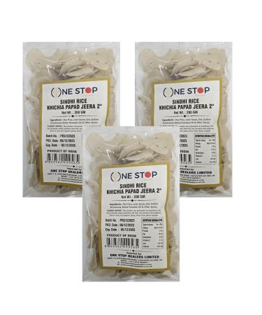 One Stop Dealer Sindhi Rice Khichia Papad (200 Gram) - Crispy and Delicious Made with Indian Ingredients Accompaniment to Any Meal (Pack of 3 Sindhi Rice Khichia Papad Jeera)