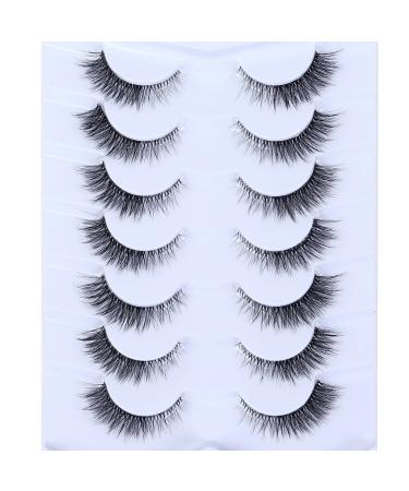 Wleec Beauty Short False Eyelashes Natural Look Clear Band Lashes Cat Eye 7 Pairs 12mm Wispy Eyelashes Fluffy 3D Faux Mink Lashes CC95 CC95|3-12mm