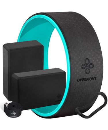 Overmont 5-in-1 Set, 1 Yoga Wheel for Back Pain- 13x 5in, 2 EVA Foam Yoga Blocks with Strap, 1 Extend Ring Premium Back Roller for Yoga Pose Backbend Stretching Pilates Meditation Black