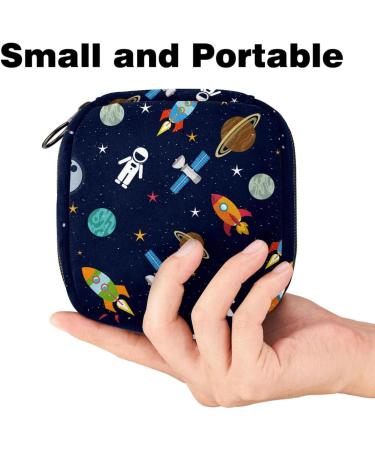 Womens Napkin Storage Bag - Space-Themed with Rockets Stars & Planets | Portable Menstrual Cup & Bandages Bag for First Period - Buy Online on GoSupps.com