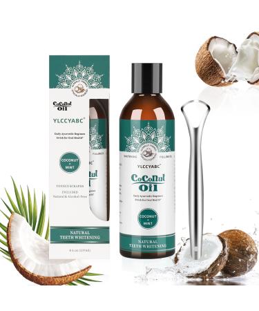 Coconut Oil mouthwash(8 Fl.Oz) Coconut + Mint Mouthwash Pulling Oil for Mouthwash with Natural Essential Oils and Vitamin Helps Improve Oral Hygiene and Support Healthy Gums Dye Free Fresh Breath 1