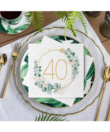 40th Birthday Decoration Napkins - 40 Eucalyptus & Gold Green Paper Napkins for Men & Women | Perfect for 40th Birthday Party Decor - Buy Online on GoSupps.com