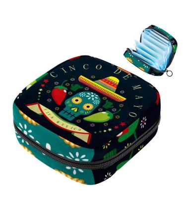 Women bands storage pocket menstrual cup pocket girl travel big capacity make-up women bandage organizer mexico day the dead sugar dead head cacti color 6