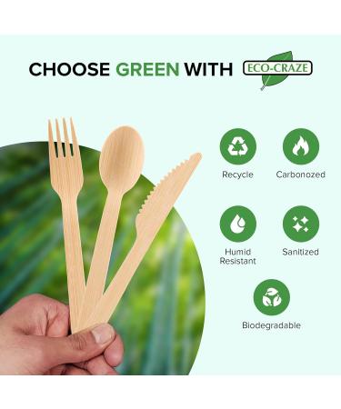 Eco-Craze Bamboo Cutlery Kit (Pack of 250) 6 Pcs Disposable Bamboo Meal Kit Includes a Fork Knife Spoon Salt Pepper Paper Napkin Compostable Bamboo Set Alternative to Plastic - Buy Online on GoSupps.com