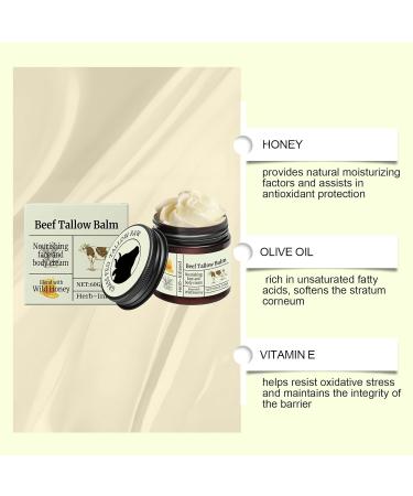 Beef Tallow for Skin Care - Tallow Honey Balm Face Cream | Whipped Body Butter for Dry Skin | Nourishing Face and Body Cream 60g/2.12oz - Buy Online on GoSupps.com