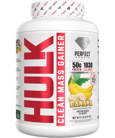 PERFECT SPORTS Hulk Clean Mass Gainer | 50g Whey Protein | Full Serving of Fruits & Veggies | 99% Removed Lactose & Gluten Free | 5 Pounds (Banana)