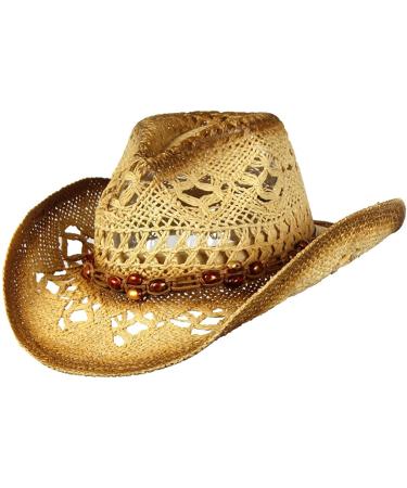 Men's & Women's Western Style Cowboy/Cowgirl Toyo Straw Hat Tea Stain-brown/Beads
