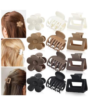 DEEKA 12 PCS Small Hair Clips Set - Double Row Teeth Hair Claw Clips for Thin Short Hair - Flower Matte Rectangle Clips - Women and Girls Accessories - 1.5 Inch (Pack of 12) - Black Brown White - Buy Online on GoSupps.com