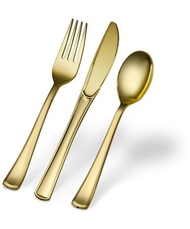 Plasticpro Disposable Heavy Duty Gold Plastic Forks - Pack of 40 Forks | Fancy Silverware for Catering, Events, Parties, and Weddings - Buy Online on GoSupps.com