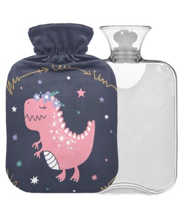 Naanle pink dinosaurs heat bottle with cover transparent hot water bottle 2l large hot hot water bottle for bed hand feet warmer pain relief heat and cold therapy