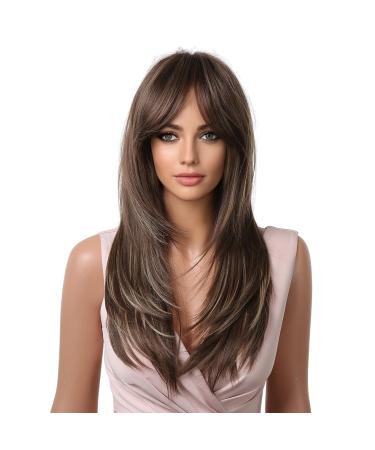 HAIRCUBE 23-Inch Long Brown Layered Synthetic Wig for Women with Highlights - Shop Internationally! - Buy Online on GoSupps.com