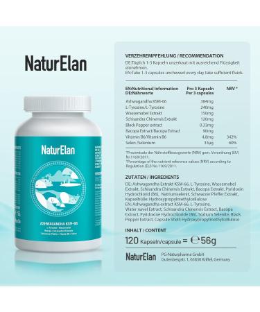 High-Dose Ashwagandha Capsules - 120 Vegan KSM-66 with Vitamin B6 L-Tyrosine & Selenium - Made in Germany - Buy Online on GoSupps.com