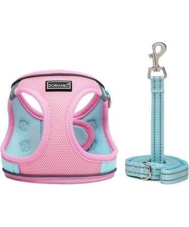 Doramio Dog Harness for Small Dogs - Reflective Breathable Step-In Design with Leash - Anti-Train Safety Harness for Cats & Dogs (L Pink/Blue) - Buy Online on GoSupps.com