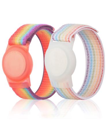 2 Pack Wristband for Airtag Kids, GPS Bracelet for kids Compatible with Apple Air Tag, Nylon Watch Band Tracker Case Strap Holder Accessories for Toddler Child Adult, Adjustable Anti-Lost(Rainbow)
