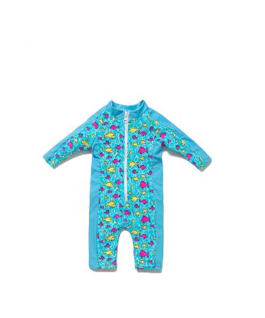 BONVERANO Baby Boys Swimsuit Toddler Bathing Suit Long-Sleeve Zipper One Piece Swimwear with UPF 50+ Sun Protection Lake Blue 2-3 Years