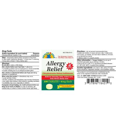 GeriCare Allergy Relief Chlorpheniramine Maleate 4 mg - Antihistamine Tablets (100 Count) - Fast & Effective Allergy Relief - International Shipping Available - Buy Online on GoSupps.com