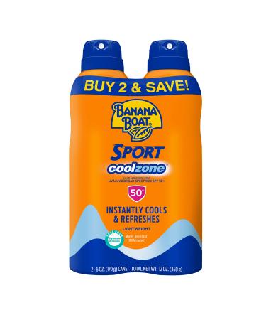 Banana Boat Sport Cool Zone SPF 50 Sunscreen Spray Twin Pack | Spray Sunscreen SPF 50 Sunblock Oxybenzone Free 6oz each Coolzone Spray Twin Pack 6 Ounce (Pack of 2)