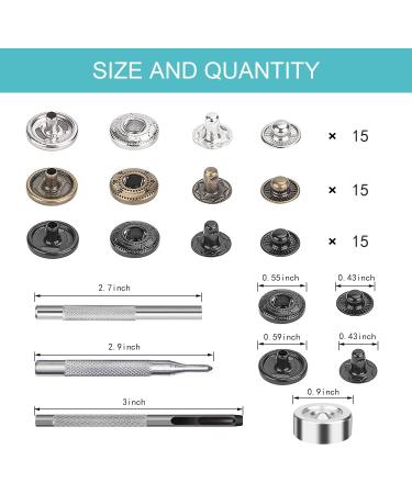 15mm Stainless Steel Snap Fasteners Kit for Leather Craft - 45 Set Snaps with Tools, 3 Colors - Ideal for Windbreaker, Shirts, Jackets, Backpacks, Wallets - Buy Online on GoSupps.com