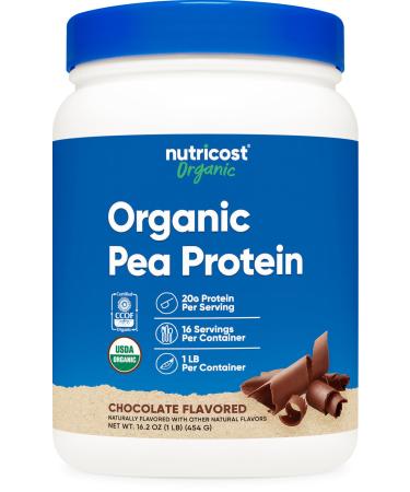 Nutricost Organic Pea Protein Powder (1 LB) Chocolate - Certified USDA Organic Protein from Plants Vegetarian Friendly Gluten Free Non-GMO