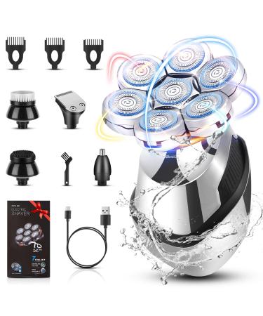 9-in-1Head Shavers for Bald Men Upgrade 7D Electric Rotary Shavers for Men Head shavers Cordless USB Rechargeable,IPX6? Wet Dry Electric Razor Super Close Head Shaver with Nose Hair Sideburns 7D Head Shaver