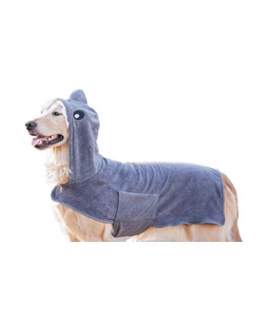 BoxDog Wearable Microfiber Dog Towel with Monster or Shark Hoodie | Soft Dog Bathrobe (Large, Grey Shark) Large Grey Shark