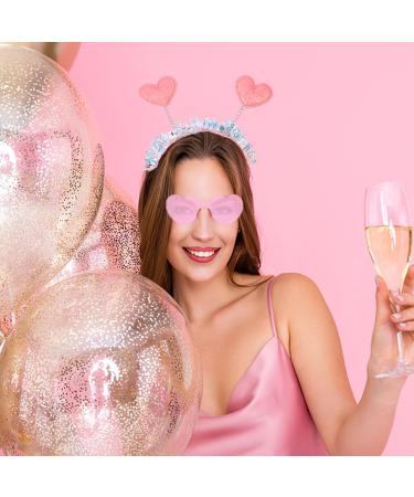 Pink Heart Headbands and Heart Shape Sunglasses for Women Valentines Day Accessories Party Props Cupid Costume Holiday Wedding Birthday Accessory - Buy Online on GoSupps.com