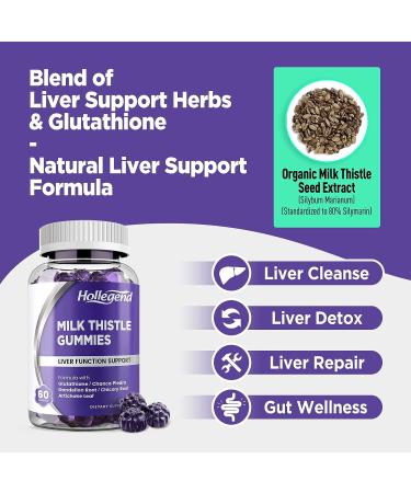 HOLLEGEND Organic Milk Thistle Gummies Liver Support Detox & Repair Supplement - 60 Chewables - Buy Online on GoSupps.com