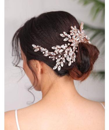 Deniferymakeup Rose Gold Bridal Hair Comb Sparkly Rhinestones Wedding Hair Comb Pearl Bridal Headpiece Rose Gold Hair Accessories for Women and Girls (Rose Gold) - Buy Online on GoSupps.com