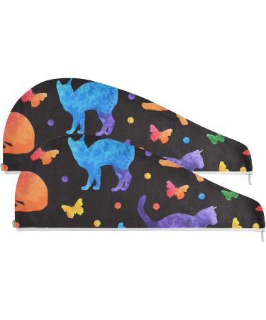 Colorful Cute Cat Microfiber Hair Towels for Women - 2 Pack Quick Dry Turbans for Effortless Hair Drying - Buy Online on GoSupps.com
