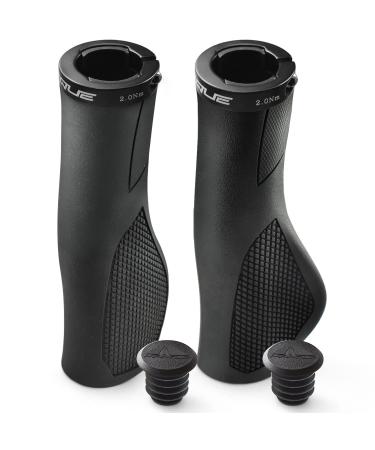 MARQUE Ergo Bike Handlebar Grips  Non-Slip Bike Handle Grip with Ergonomic Comfort Design for Bicycle Flat Handle Bar  Fit Mountain Bike, E-Bike, Hybrid, City Commuter Bikes, Scooter Ergo Black