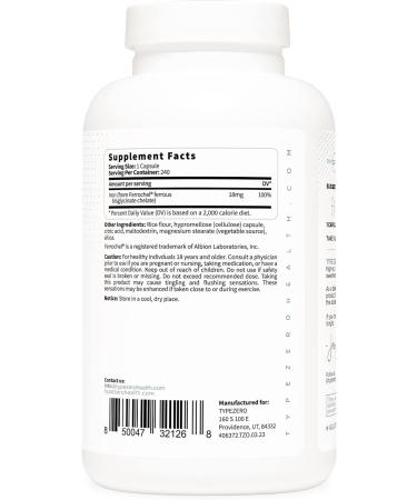 Type Zero Iron Chelate Capsules 18mg - 240 Count, Non-GMO & Gluten Free - Buy Online on GoSupps.com