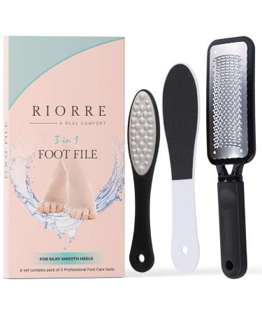 Riorre Professional Foot Scrubber for Hard Skin - Premium 3 in 1 Pedicure Foot File, Foot Scraper & Callus Remover for Feet Leaving Soft & Smooth Heels