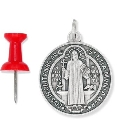 Bulk Pack of 5 - 1 1/4 Inch Silver Oxidized St. Benedict Medal Pendant Set - Catholic Jewelry Made in Italy - Buy Online on GoSupps.com