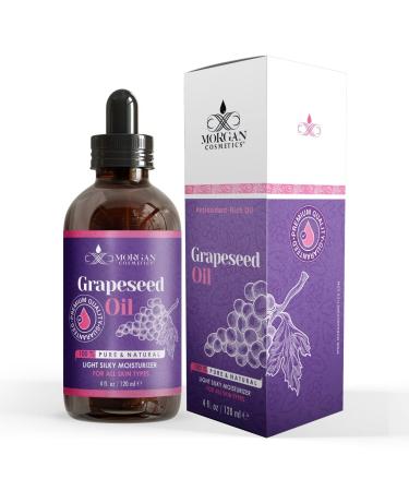 Morgan Cosmetics 100% Pure Organic Grapeseed Oil for Skin - Cold Pressed Grapeseed Oil for Hair Scalp Moisturizer - Dry Hair Oil - Body Oil for Dry Skin - Dry Scalp Treatment for Women (4 FL. Oz)