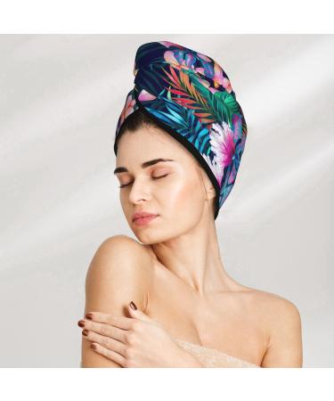 Tropical Flowers Coral Velvet Dry Hair Cap | Quick-Dry Hair Towel Wrap for Travel & Home - Perfect for Men & Women - Buy Online on GoSupps.com