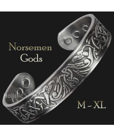 Wide Copper Magnetic Bracelet for Men Copper Wristband Pewter Plated Holistic Magnetic Band with 6 Strong Magnets Adjustable- Viking Eagle -VEP (M: Wrist 16.5-19.5cm/6.5-7.7") - Buy Online on GoSupps.com