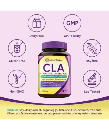 Doctor's Recipes CLA Supplements 2000mg 180 Softgels 80% Conjugated Linoleic Acid from Safflower Oil for Women & Men Non-Stimulating Support Healthy Metabolism & Lean Mass Non-GMO - Buy Online on GoSupps.com