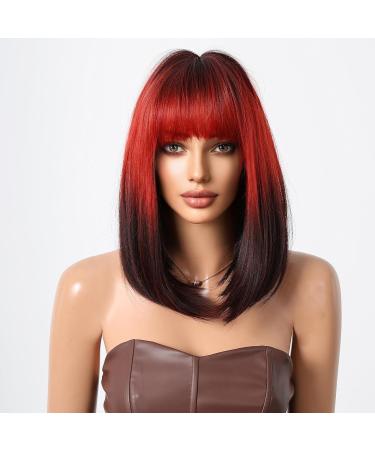 Testar 14-Inch Ombre Red Black Bob Wig - Shoulder-Length Synthetic Wigs for Women | Perfect for Daily Use & Cosplay - Buy Online on GoSupps.com