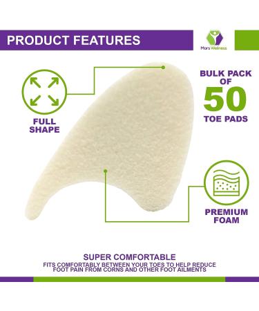 Mars Wellness Full Foam Toe Separators - 1/4 Inch Toe Spacers for Corns, Blisters, Hammer Toe Relief - Bulk Pack of 50 Toe Pads - Buy Online on GoSupps.com