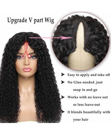 26 Inch Curly Lace V Part Human Hair Wig - No Leave Out, Brazilian Virgin Hair, No Glue Needed - Natural Color - Buy Online on GoSupps.com