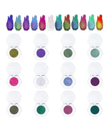 Glitter Eyeshadow Single 12X Women Long Lasting Glitter Makeup Eye Shadow Single Reflective Glitter Eyeshadow Single for Travel Daily Travel Parties Picnics