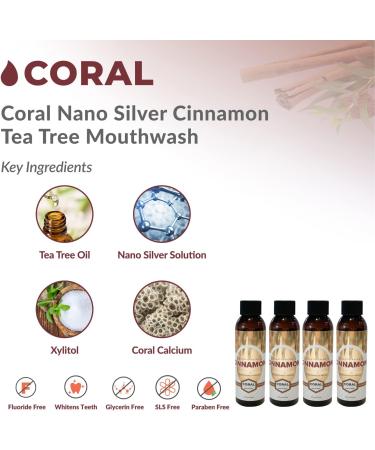Coral Nano Silver Cinnamon Mouthwash - Alcohol & Fluoride Free, Soothes Mouth Sensitivity, Prevents Bad Breath - 3.4oz (Pack of 4) - Buy Online on GoSupps.com