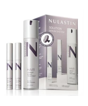 NULASTIN Solution Serum System - Lash Serum (0.1 Fl Oz) Scalp Treatment (1.7 Oz) + Brow Serum (0.1 Fl Oz) - Travel Gift Set for Fuller Lashes Thicker Hair & Defined Brows (3 Count)