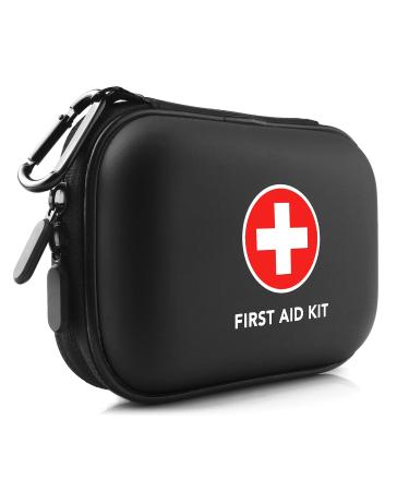 Alysontech Mini First Aid Kit, 100 Pieces Small Water-Resistant Hard Shell Case - Perfect for Travel, Outdoor, Home, Office, Camping, Hiking, Car (Black)