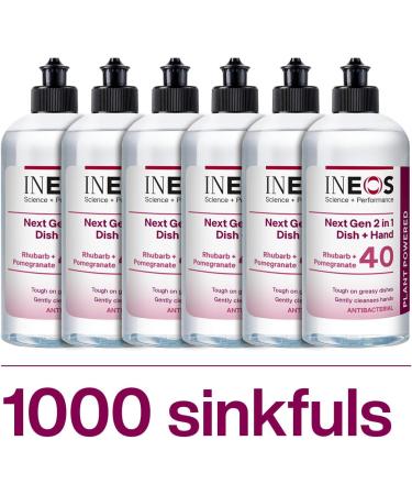 Ineos Next-Gen 2in1 Washing Up Liquid 3L - 6 Pack, Plant Powered Rhubarb & Pomegranate, 1000 Sinkfuls, Dishwashing + Handwashing - Buy Online on GoSupps.com