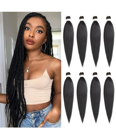 Xtrend 26 Inch EZ Braid 8 Packs Black Long Pre Stretched Braiding Hair Yaki Texture Braiding Hair for Crochet Hair Braids Hot Water Setting Synthetic Fiber Hair Extensions 1B# 26 Inch (Pack of 8) 1B#