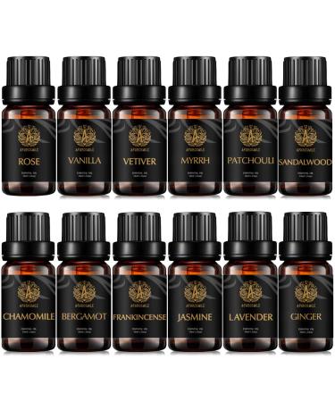 Aromatherapy vanilla essential oil set for diffuser rose jasmine sandalwood patchouli oils ... 100% pure vetive essential oil set 12x10ml therapeutic grade myrrh essential oil kit for home