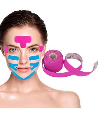 Kindmax Face Tape 2 Rolls Anti Wrinkles Patches Face Eye Neck Lift Tape V Line Lifting Chin Strap Face Toning Belts High Elasticity Firming and Tightening Skin 2.5cm*5m (Pink) 1x197 Inch (Pack of 2) Pink
