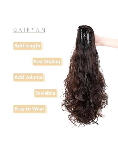 Shop Gairyan 50cm Long Curly Claw Clip Ponytail Extensions - Dark Brown & Dark Chestnut Synthetic Hair for Women - Buy Online on GoSupps.com